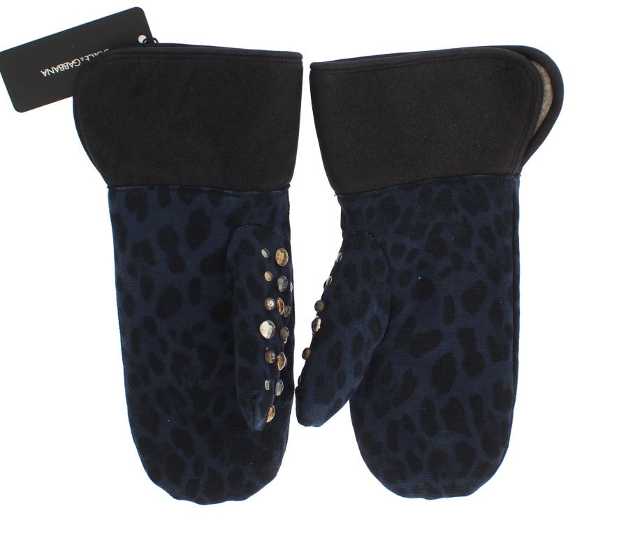 Dolce & Gabbana Chic Gray Wool & Shearling Gloves with Studded Details - 9|M