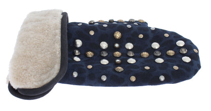 Dolce & Gabbana Chic Gray Wool & Shearling Gloves with Studded Details - 9|M