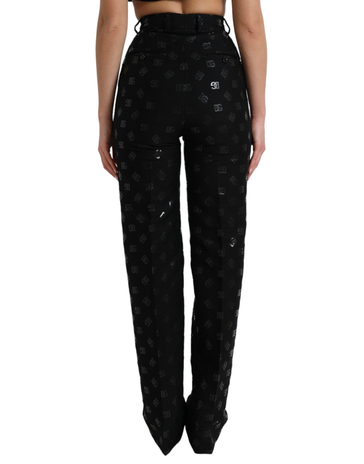 Dolce & Gabbana Chic High Waist Straight Pants with Logo Print - IT40|S