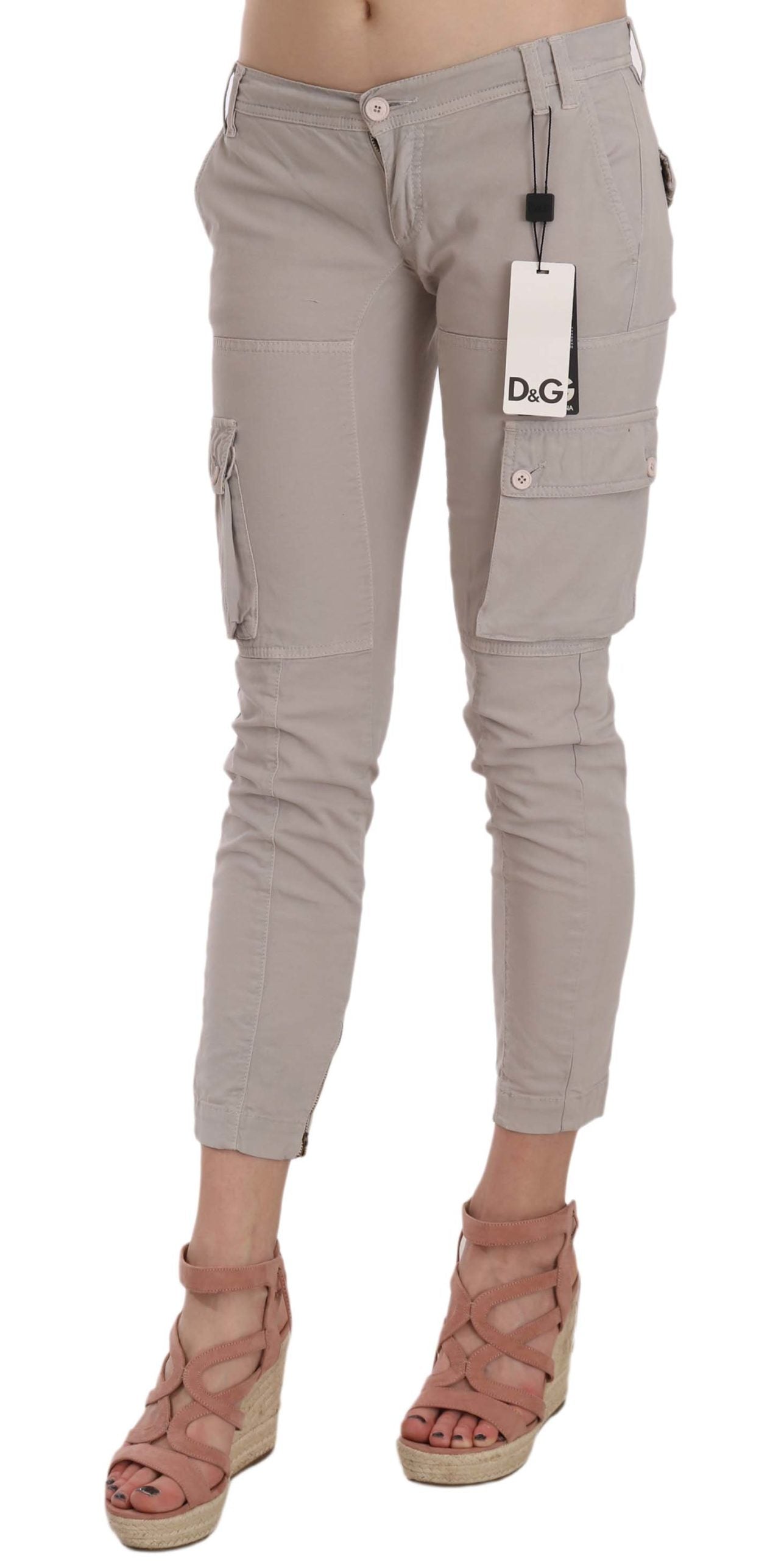 Dolce & Gabbana Chic Khaki Cotton Blend Trousers - IT38|XS