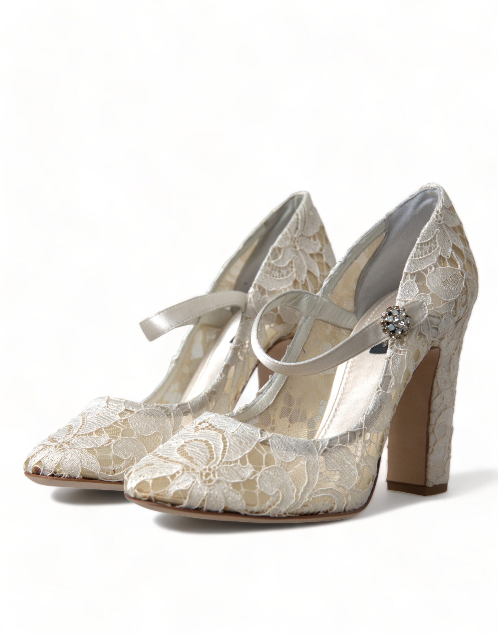 Dolce & Gabbana Chic Lace Block Heels Sandals in Cream White - EU40/US9.5