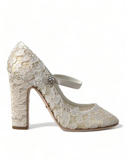 Dolce & Gabbana Chic Lace Block Heels Sandals in Cream White - EU40/US9.5