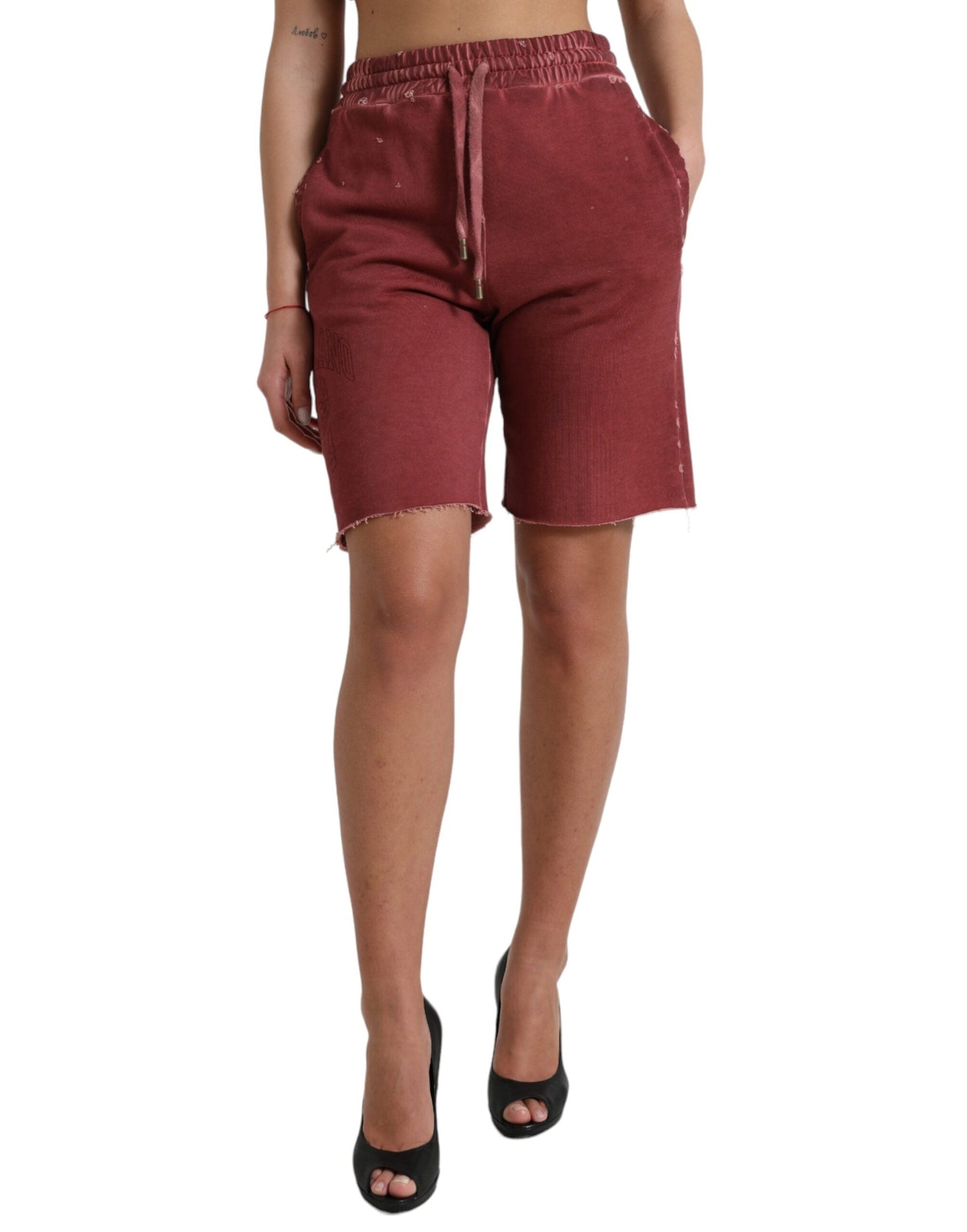 Dolce & Gabbana Chic Maroon High-Waist Designer Sweatshorts - IT40|S