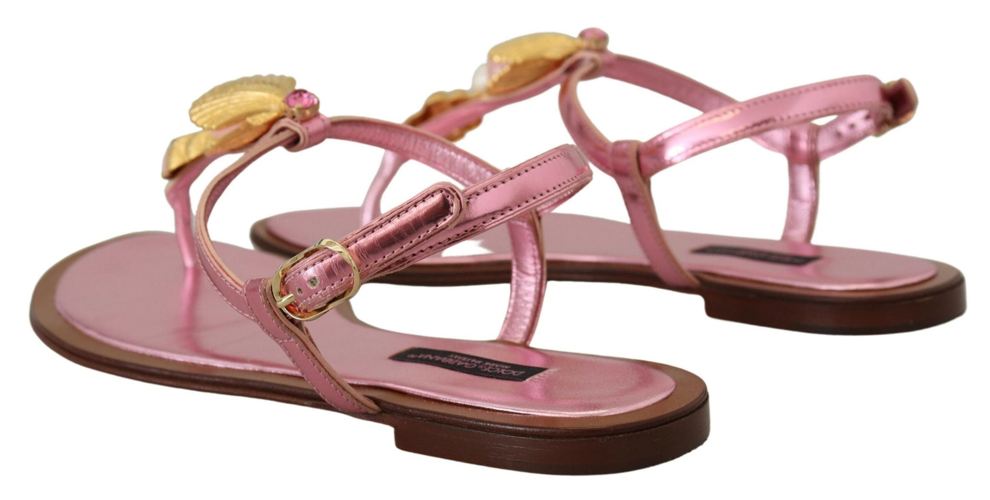 Dolce & Gabbana Chic Pink Leather Sandals with Exquisite Embellishment - EU37/US6.5