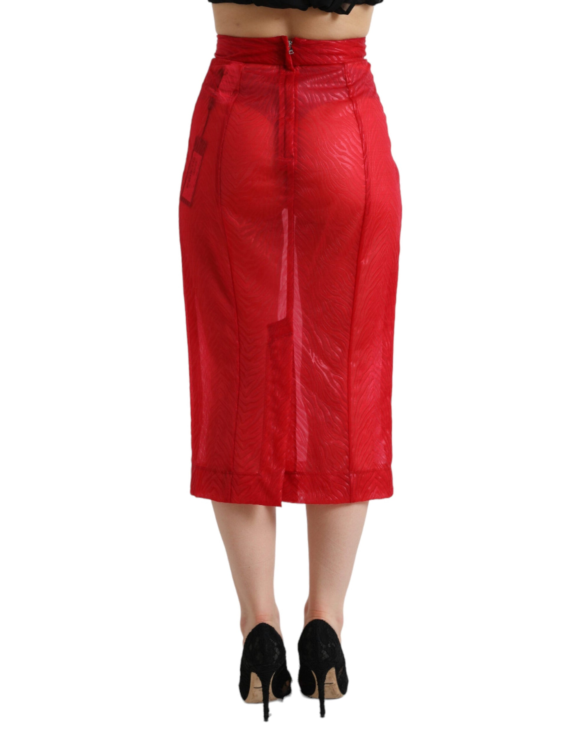 Dolce & Gabbana Chic Red High Waist Sheer Midi Skirt - IT40|S