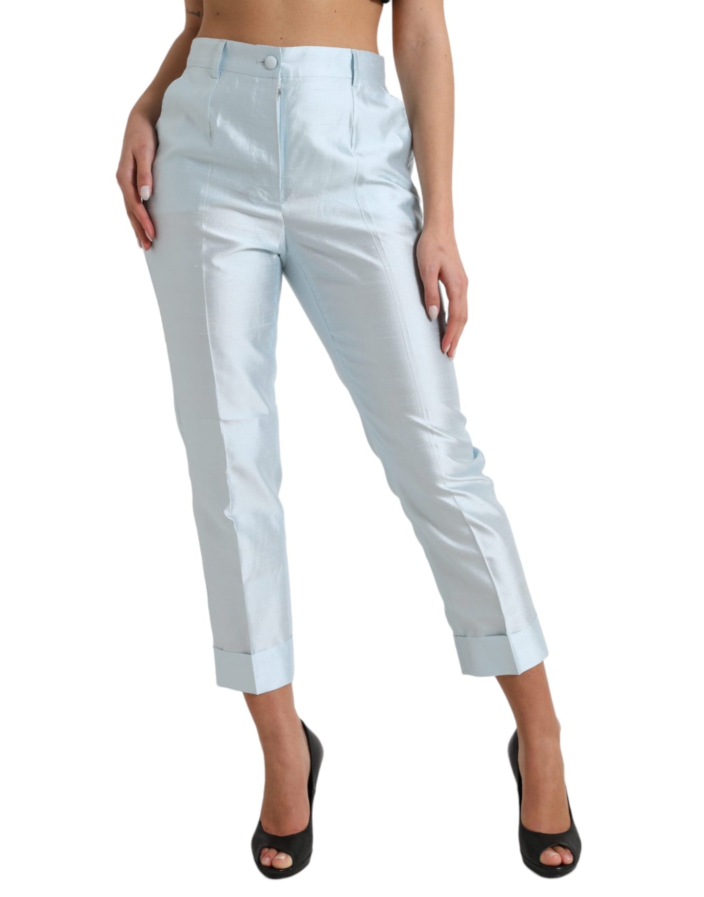 Dolce & Gabbana Chic Sky Blue High Waist Cropped Pants - IT42|M