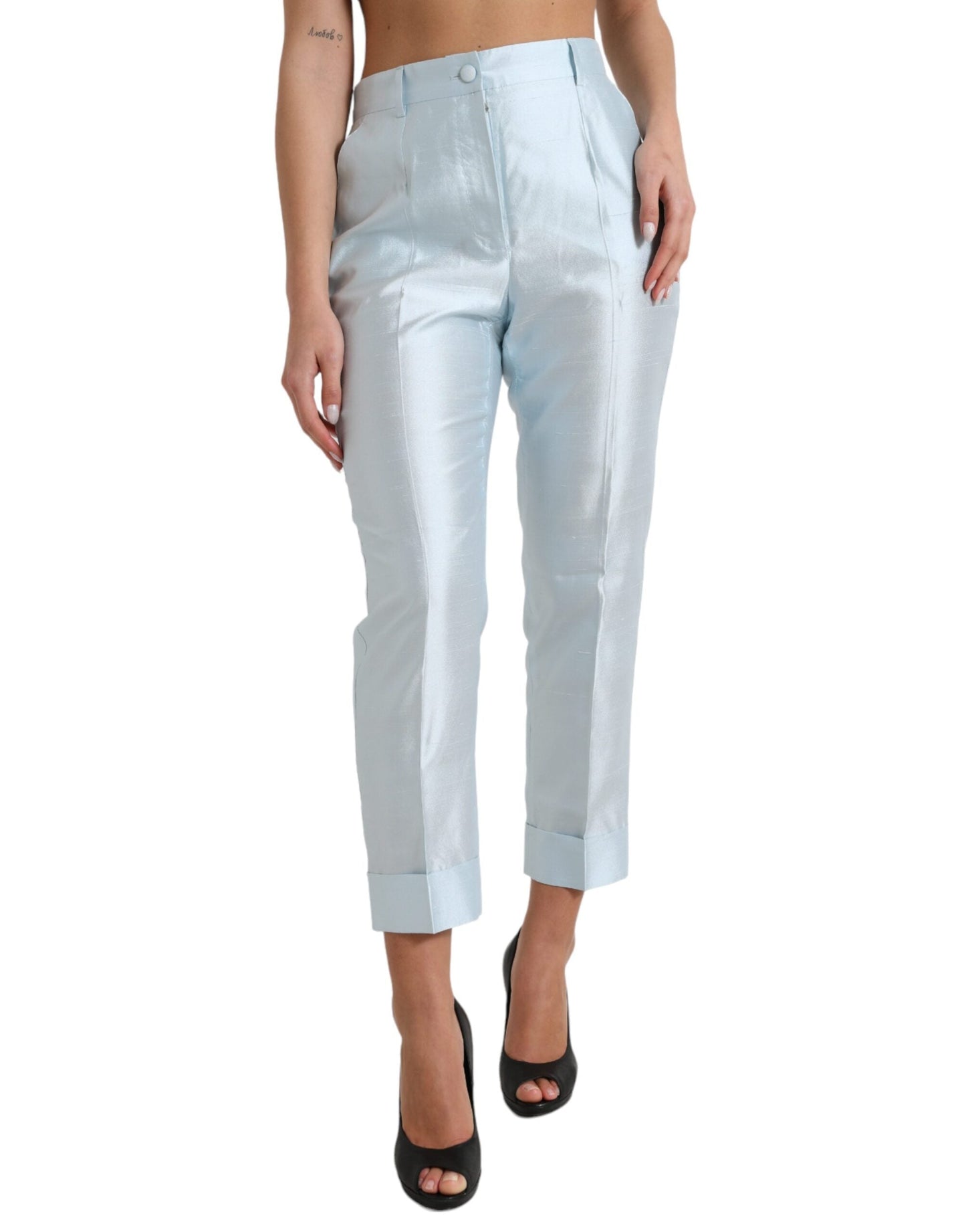 Dolce & Gabbana Chic Sky Blue High Waist Cropped Pants - IT42|M