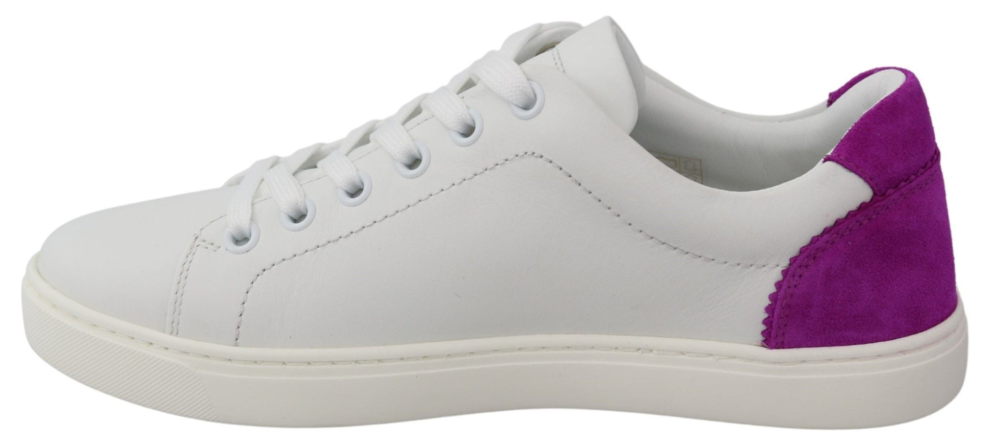 Dolce & Gabbana Chic White Leather Sneakers with Purple Accents - EU35.5/US5.5