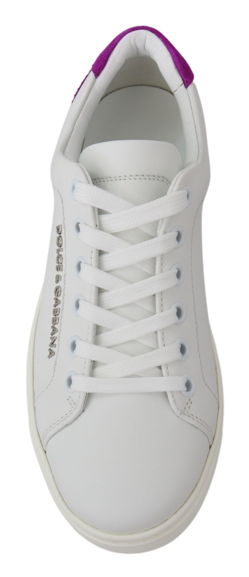 Dolce & Gabbana Chic White Leather Sneakers with Purple Accents - EU35.5/US5.5