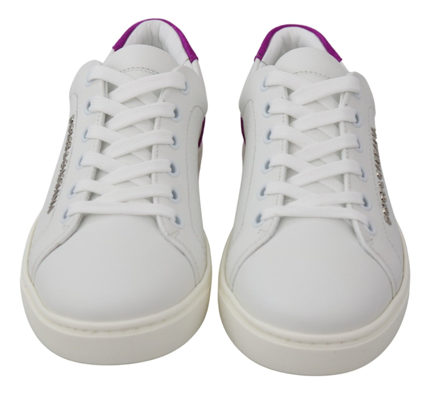 Dolce & Gabbana Chic White Leather Sneakers with Purple Accents - EU35.5/US5.5