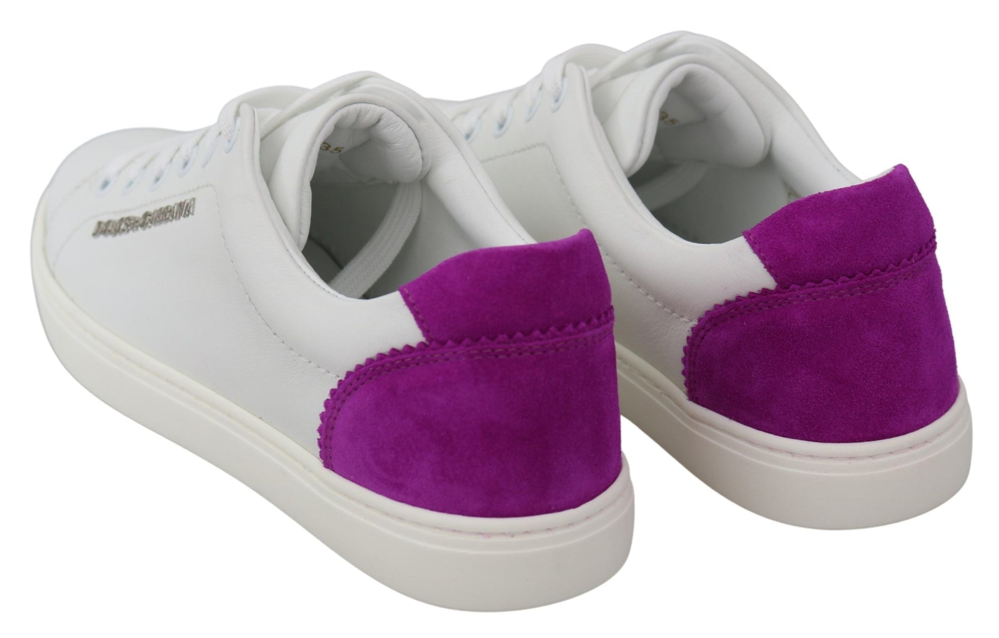 Dolce & Gabbana Chic White Leather Sneakers with Purple Accents - EU35.5/US5.5