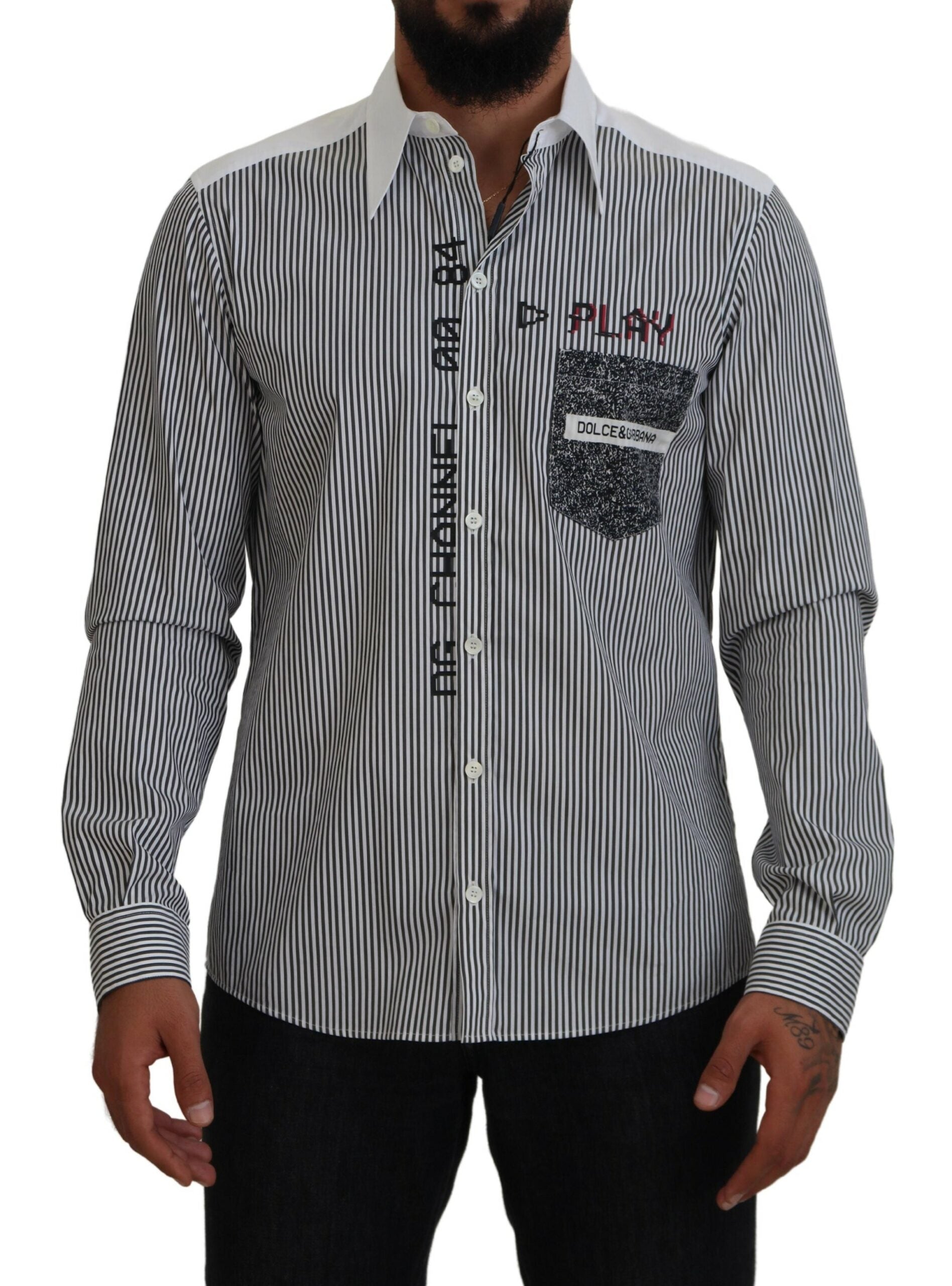 Dolce & Gabbana Classic Black and White Striped Button-Down Shirt - IT41 | L