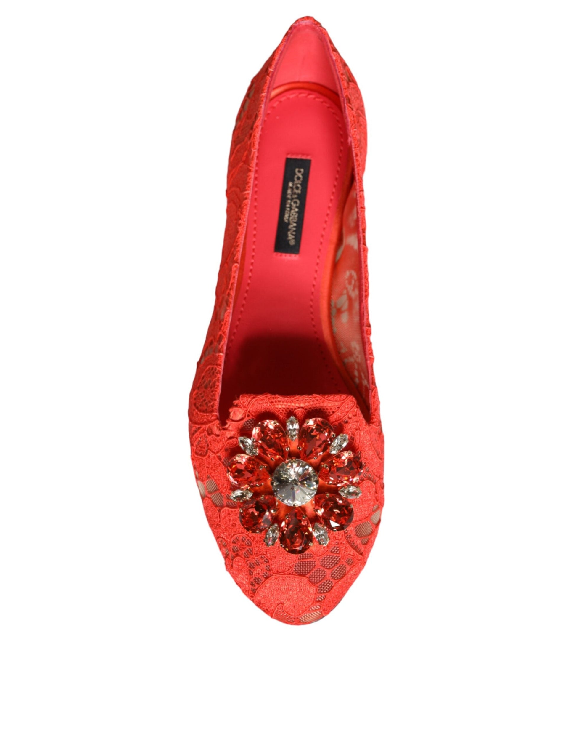 Dolce & Gabbana Coral Lace Crystal Ballet Flats Loafers Shoes - EU35/US5