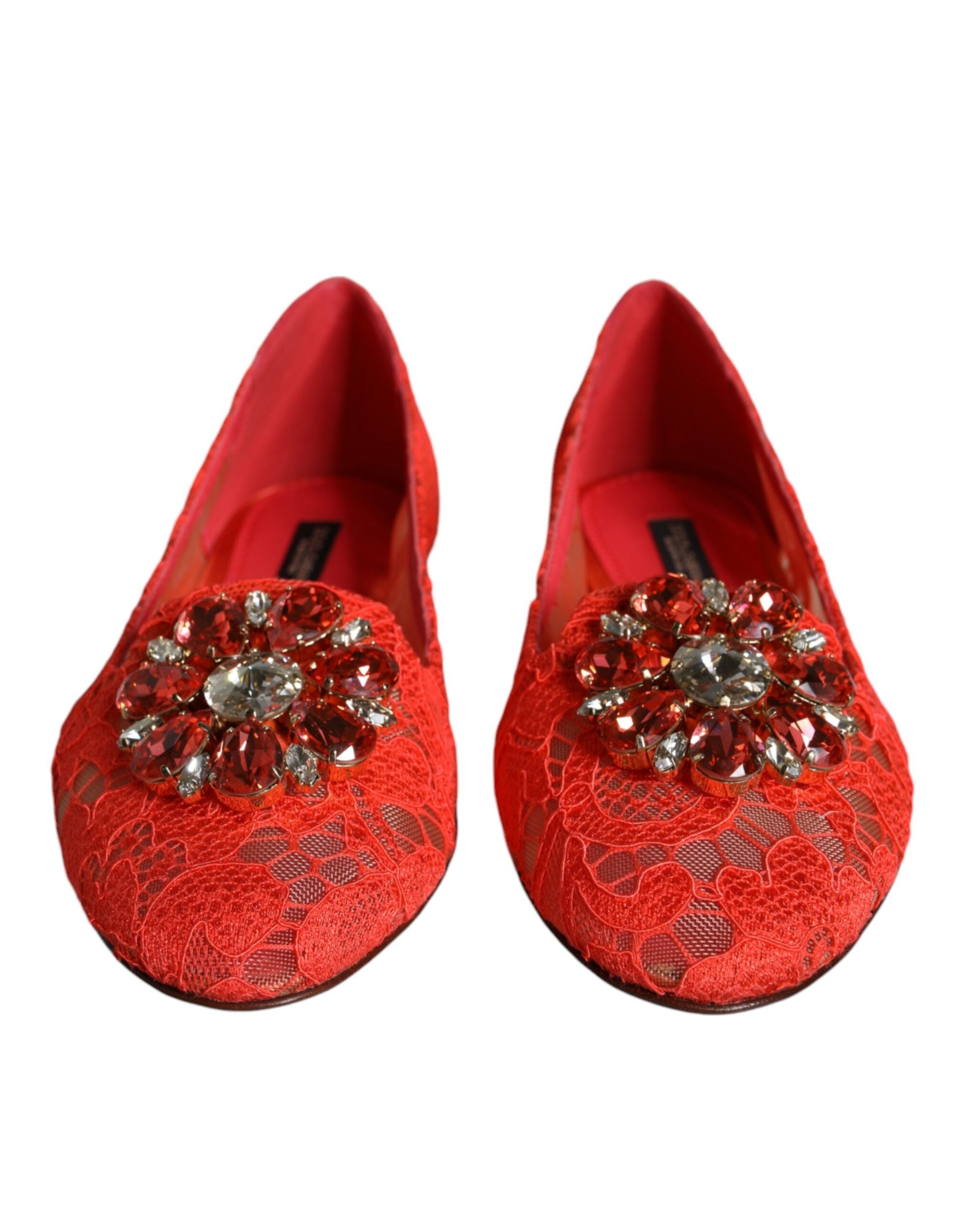 Dolce & Gabbana Coral Lace Crystal Ballet Flats Loafers Shoes - EU35/US5