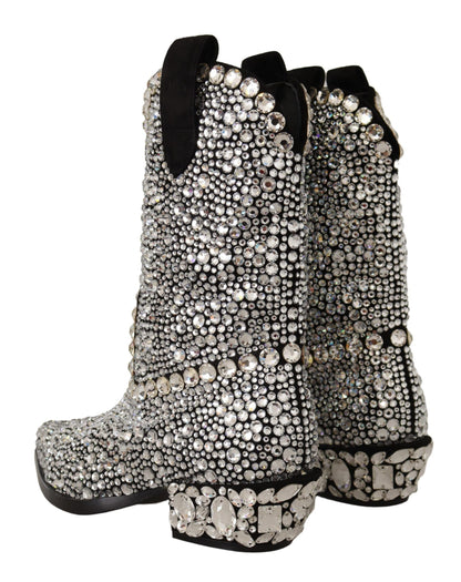 Dolce & Gabbana Crystal-Embellished Black Suede Boots - EU35/US4.5