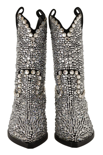 Dolce & Gabbana Crystal-Embellished Black Suede Boots - EU35/US4.5