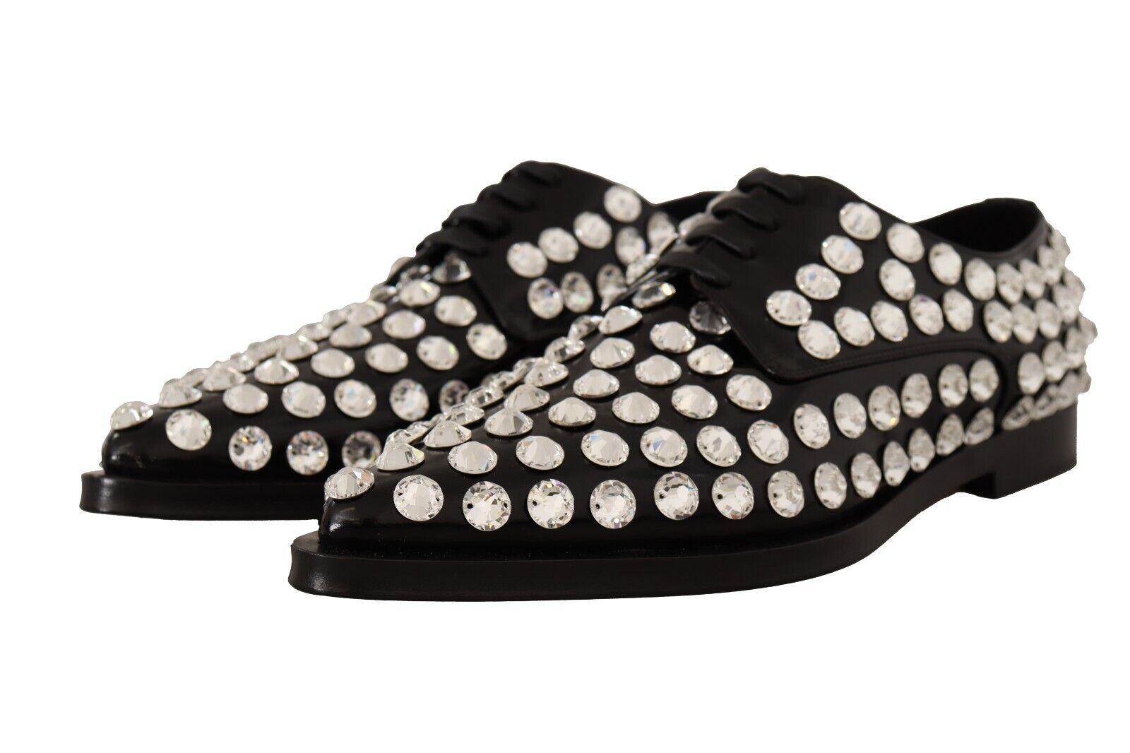 Dolce & Gabbana Crystal-Embellished Leather Formal Flats - EU41/US10.5