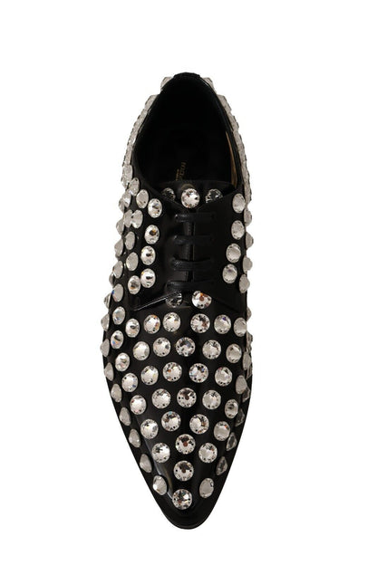 Dolce & Gabbana Crystal-Embellished Leather Formal Flats - EU41/US10.5