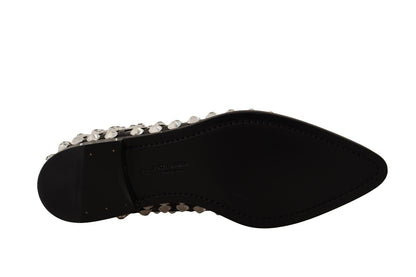 Dolce & Gabbana Crystal-Embellished Leather Formal Flats - EU41/US10.5