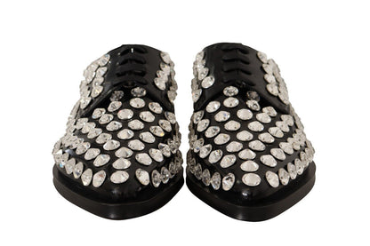 Dolce & Gabbana Crystal-Embellished Leather Formal Flats - EU41/US10.5