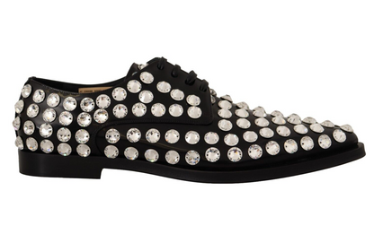 Dolce & Gabbana Crystal-Embellished Leather Formal Flats - EU41/US10.5