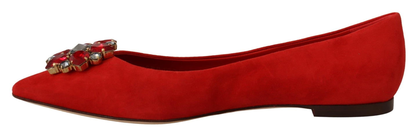 Dolce & Gabbana Crystal Embellished Red Suede Flats - EU37/US6.5