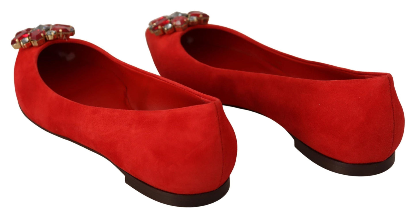 Dolce & Gabbana Crystal Embellished Red Suede Flats - EU37/US6.5