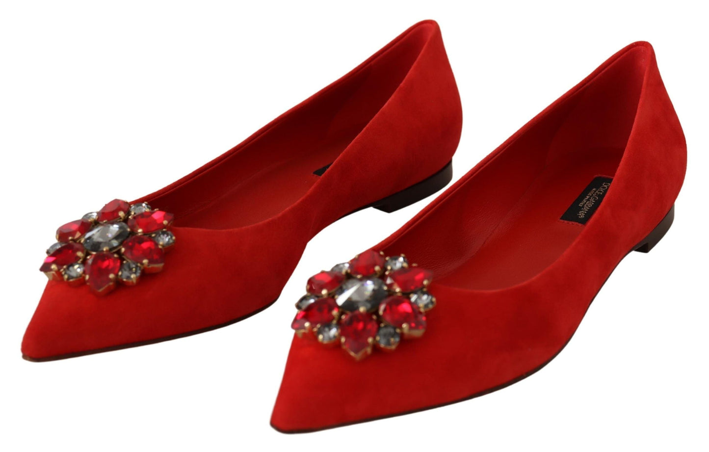 Dolce & Gabbana Crystal Embellished Red Suede Flats - EU37/US6.5