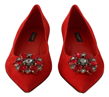 Dolce & Gabbana Crystal Embellished Red Suede Flats - EU37/US6.5