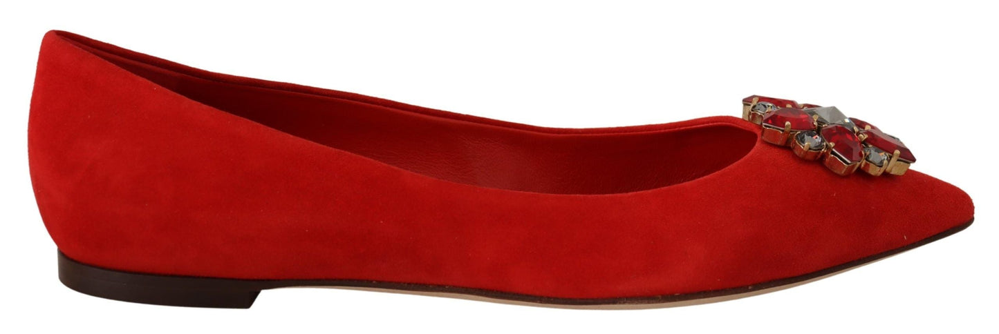 Dolce & Gabbana Crystal Embellished Red Suede Flats - EU37/US6.5