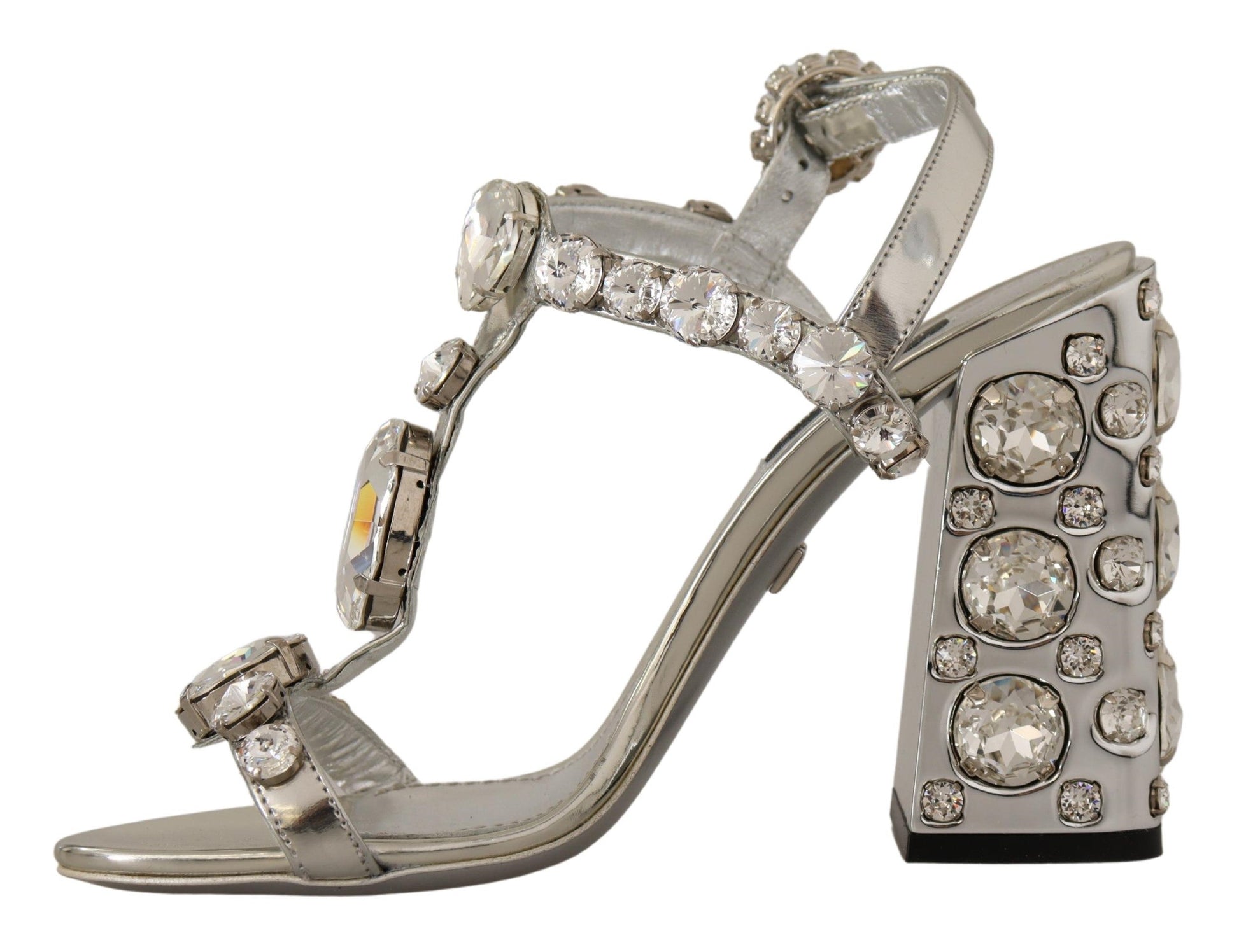 Dolce & Gabbana Crystal-Embellished Silver Leather Pumps - EU37/US6.5