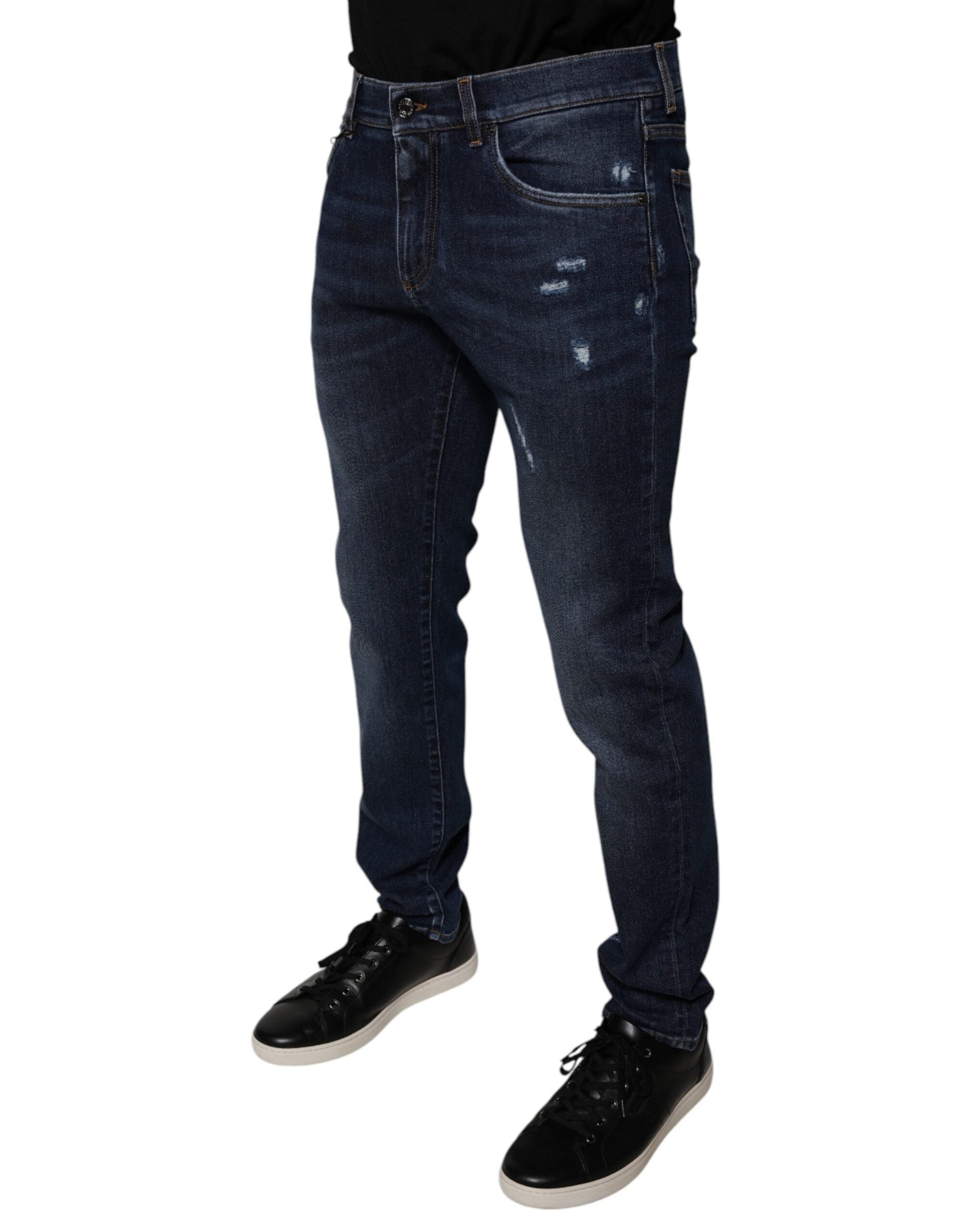 Dolce & Gabbana Dark Blue Cotton Logo Skinny Denim Jeans - IT48 | M