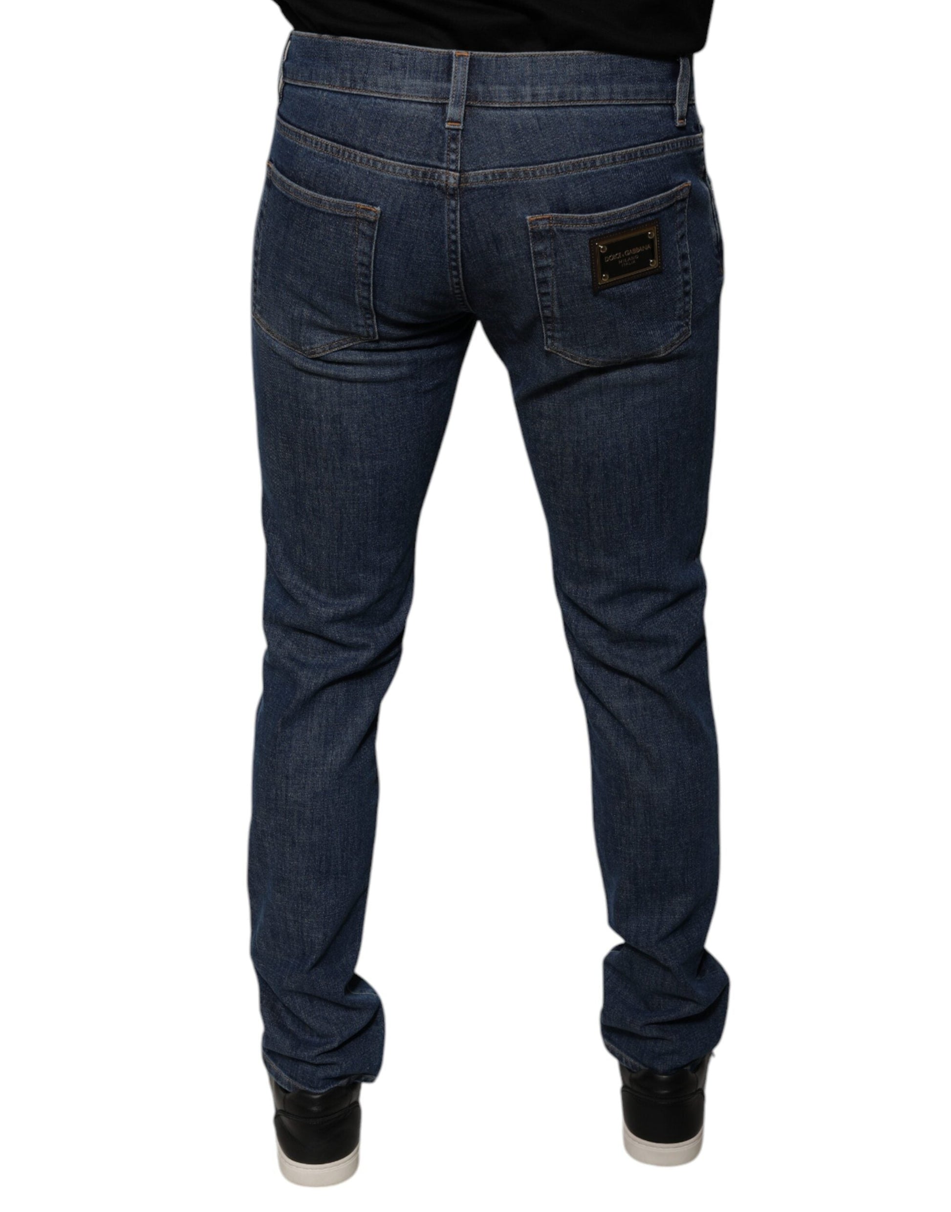 Dolce & Gabbana Dark Blue Cotton Logo Skinny Denim Jeans - IT48 | M