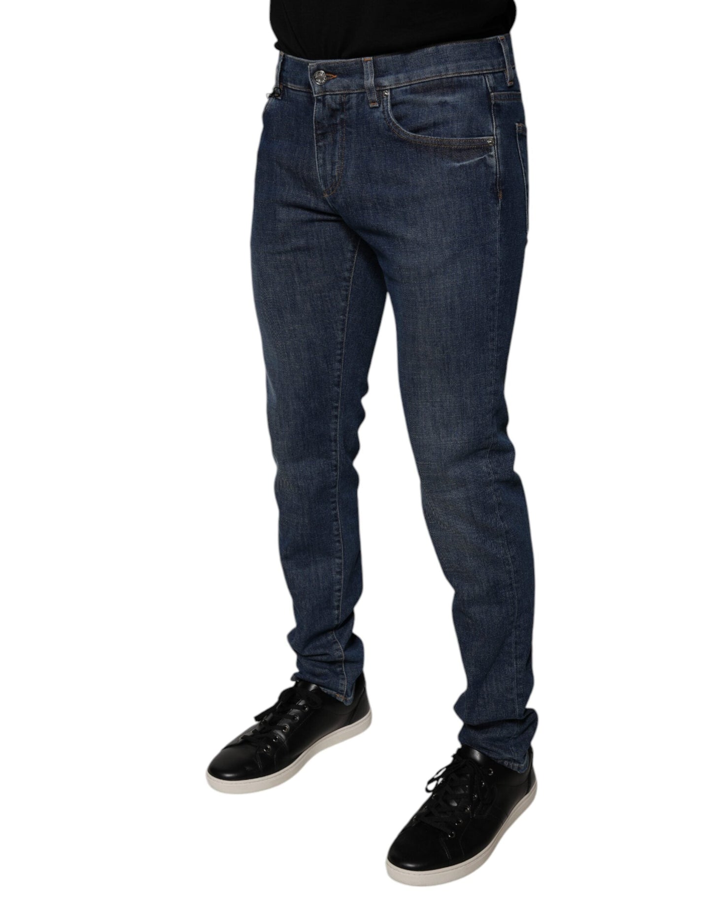 Dolce & Gabbana Dark Blue Cotton Logo Skinny Denim Jeans - IT48 | M