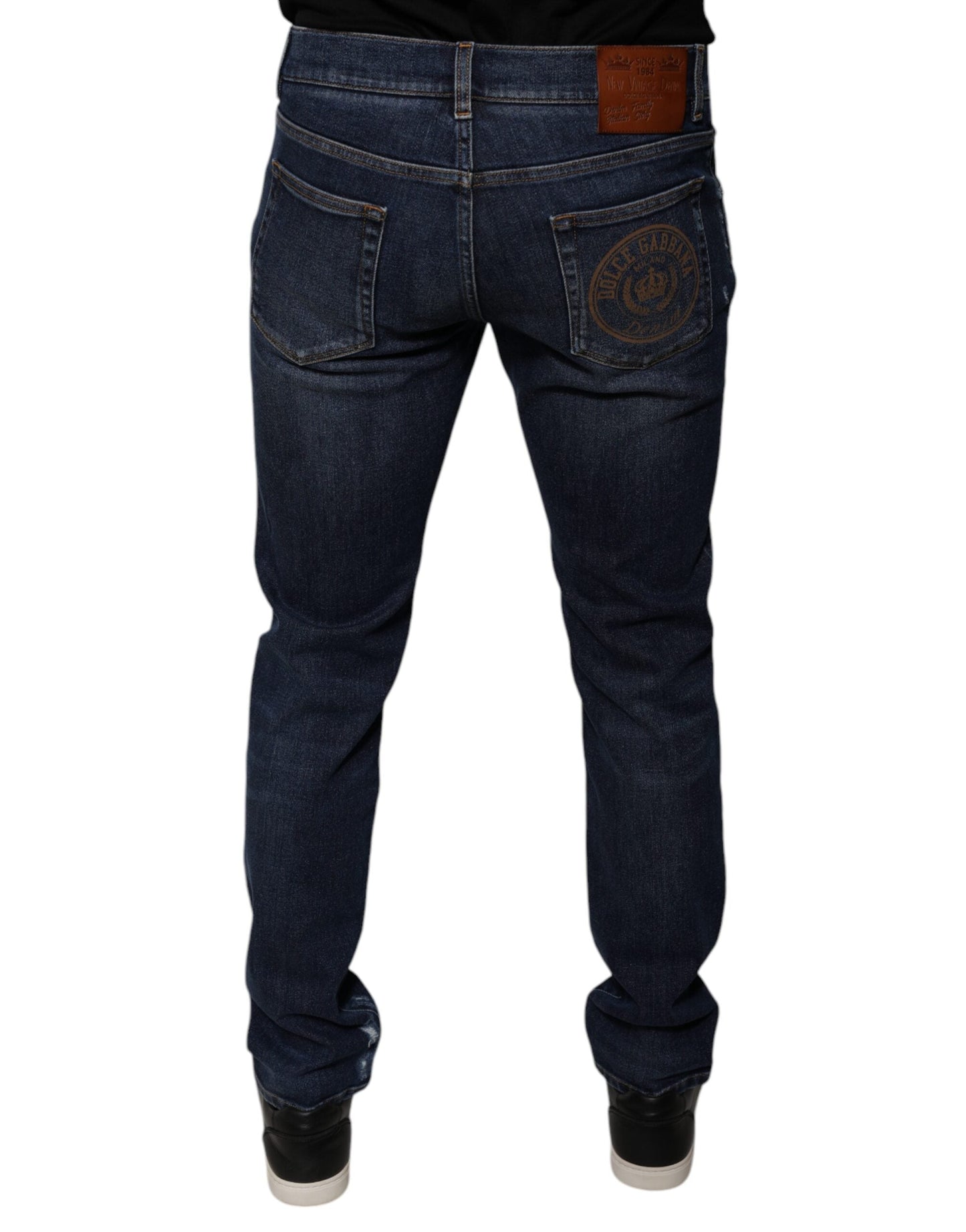 Dolce & Gabbana Dark Blue Cotton Logo Skinny Denim Jeans - IT48 | M