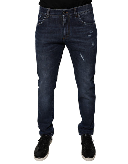 Dolce & Gabbana Dark Blue Cotton Logo Skinny Denim Jeans - IT48 | M