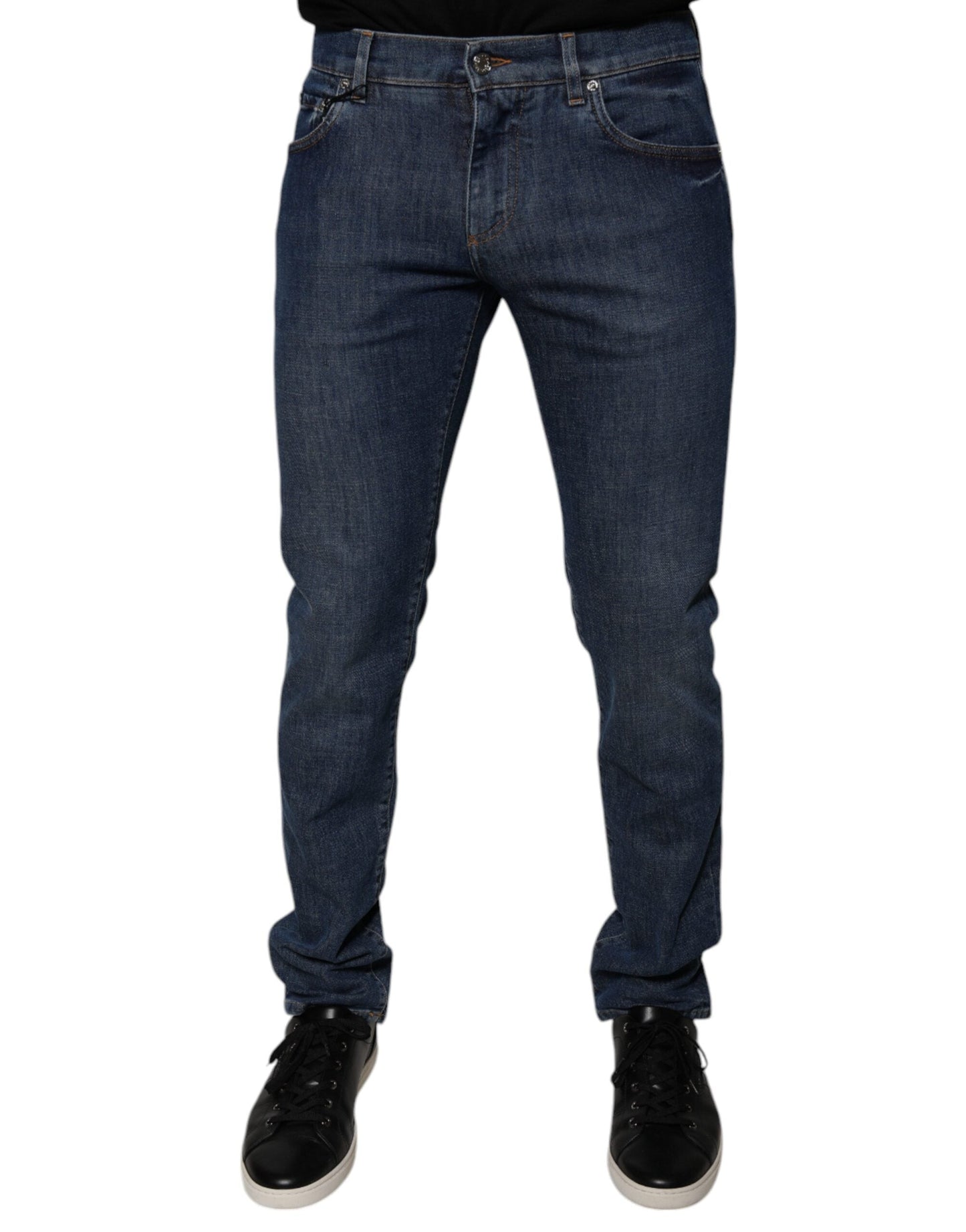 Dolce & Gabbana Dark Blue Cotton Logo Skinny Denim Jeans - IT48 | M