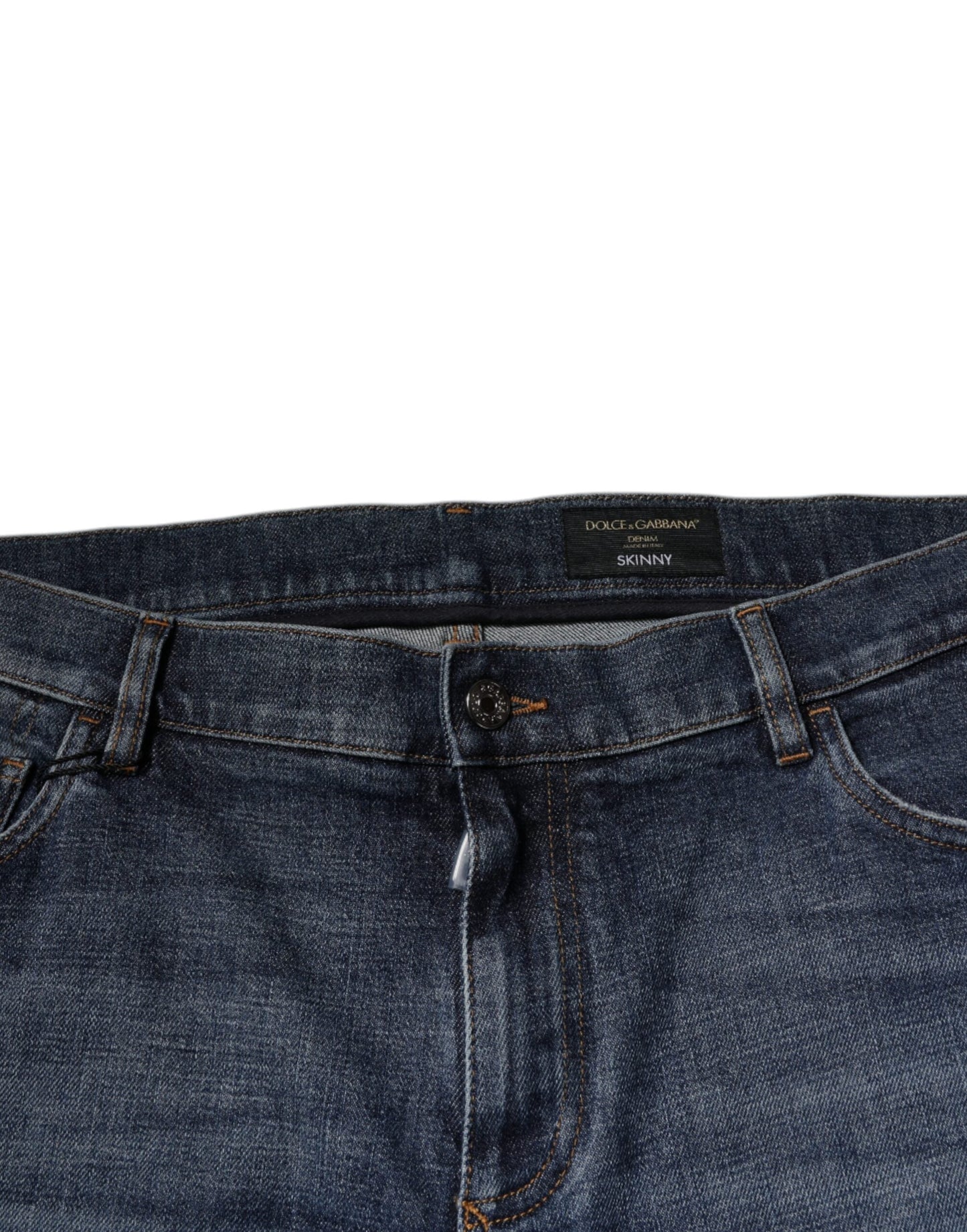 Dolce & Gabbana Dark Blue Cotton Logo Skinny Denim Jeans - IT58 | XXL