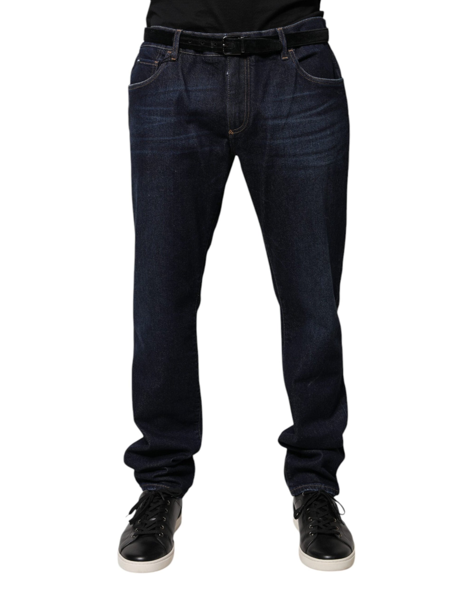 Dolce & Gabbana Dark Blue Cotton Skinny Denim Jeans - IT58 | XXL