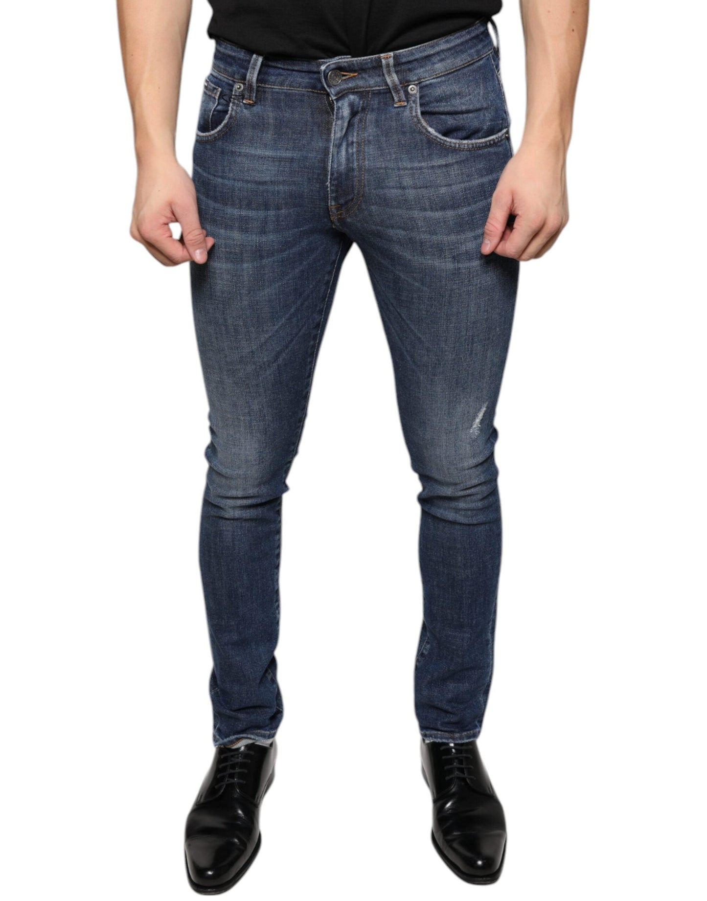 Dolce & Gabbana Dark Blue Washed Cotton Skinny Denim Jeans - IT44 | XS