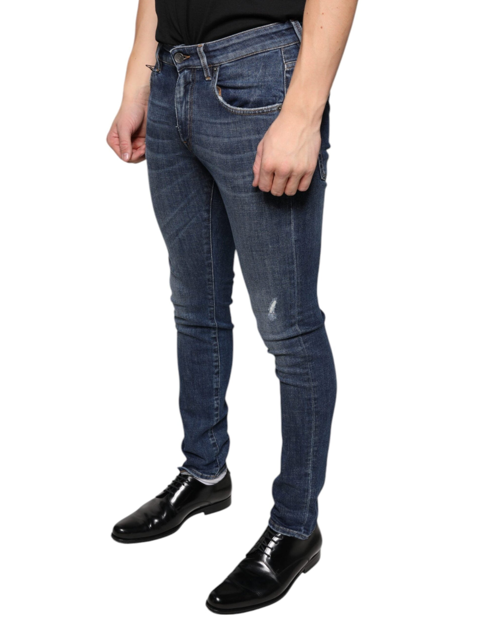 Dolce & Gabbana Dark Blue Washed Cotton Skinny Denim Jeans - IT44 | XS