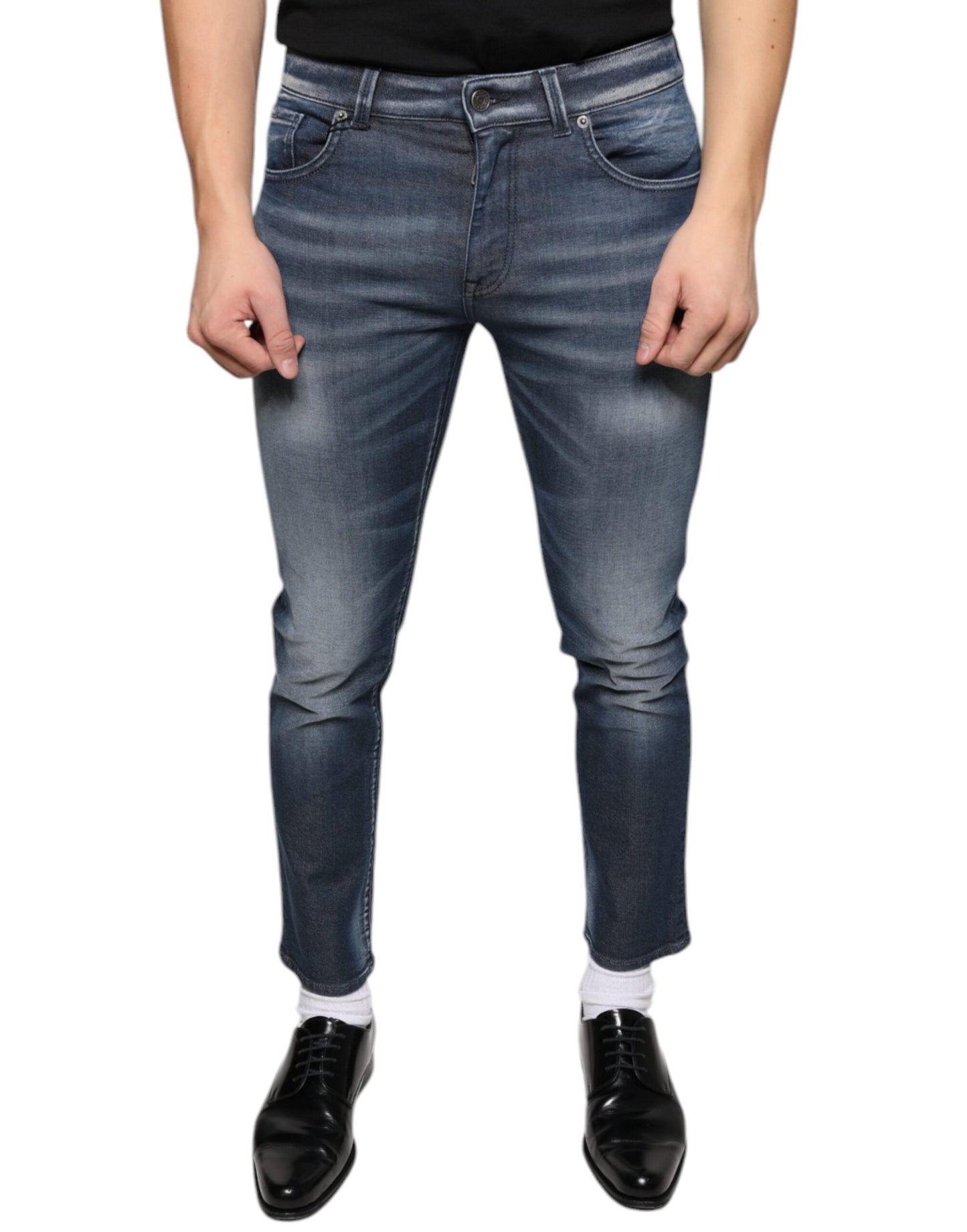 Dolce & Gabbana Dark Blue Washed Cotton Skinny Denim Jeans - IT44 | XS