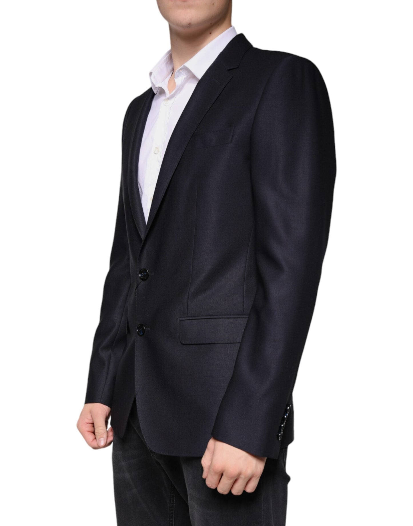 Dolce & Gabbana Dark Blue Wool Single Breasted Dress Coat Blazer - IT48 | M