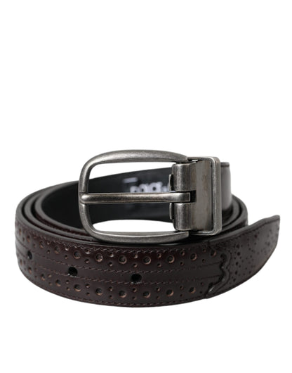 Dolce & Gabbana Dark Brown Perforated Leather Metal Buckle Belt Men - 85 cm / 34 Inches