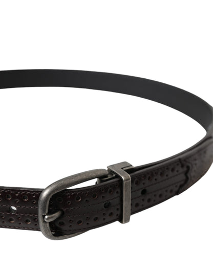 Dolce & Gabbana Dark Brown Perforated Leather Metal Buckle Belt Men - 85 cm / 34 Inches