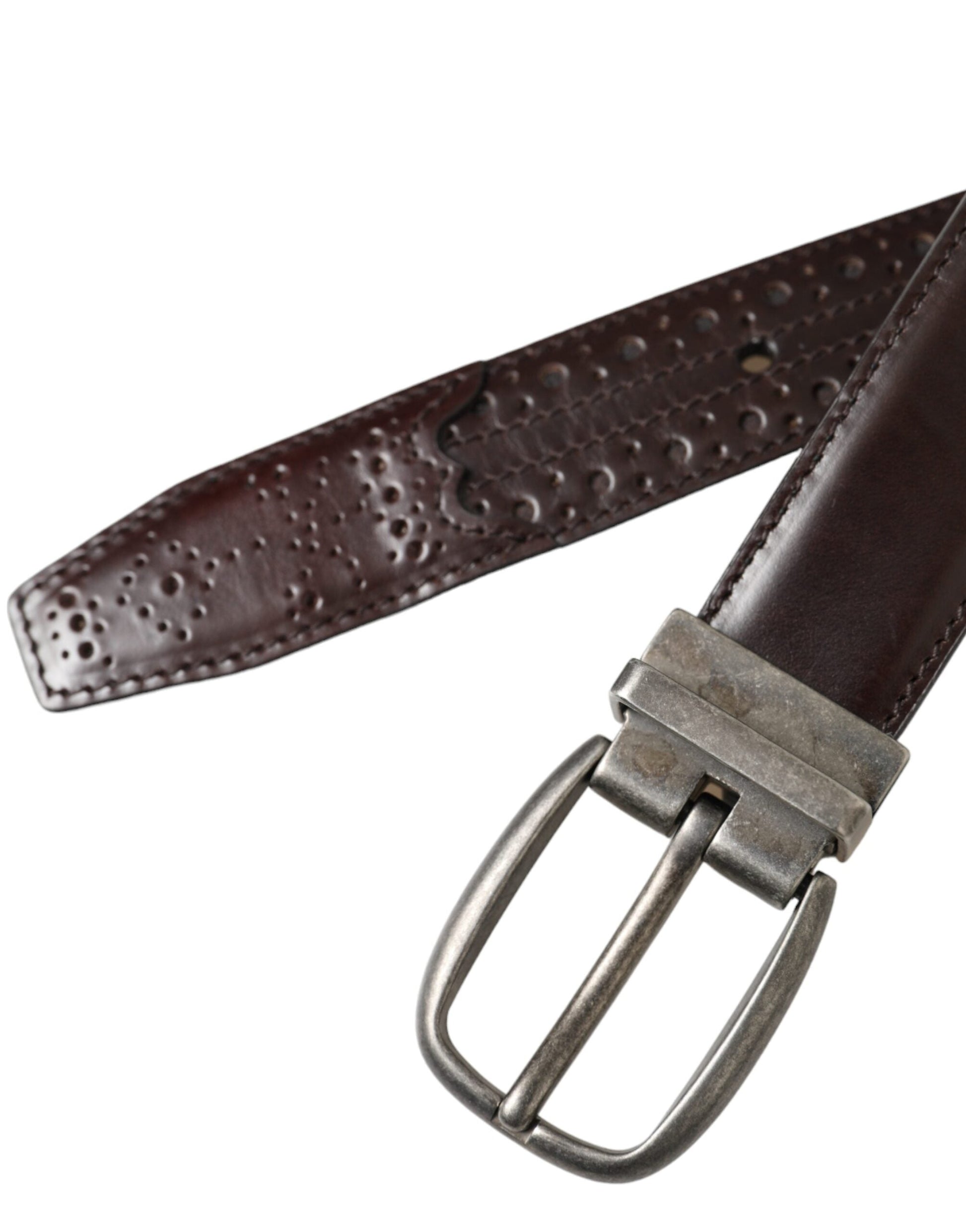 Dolce & Gabbana Dark Brown Perforated Leather Metal Buckle Belt Men - 85 cm / 34 Inches