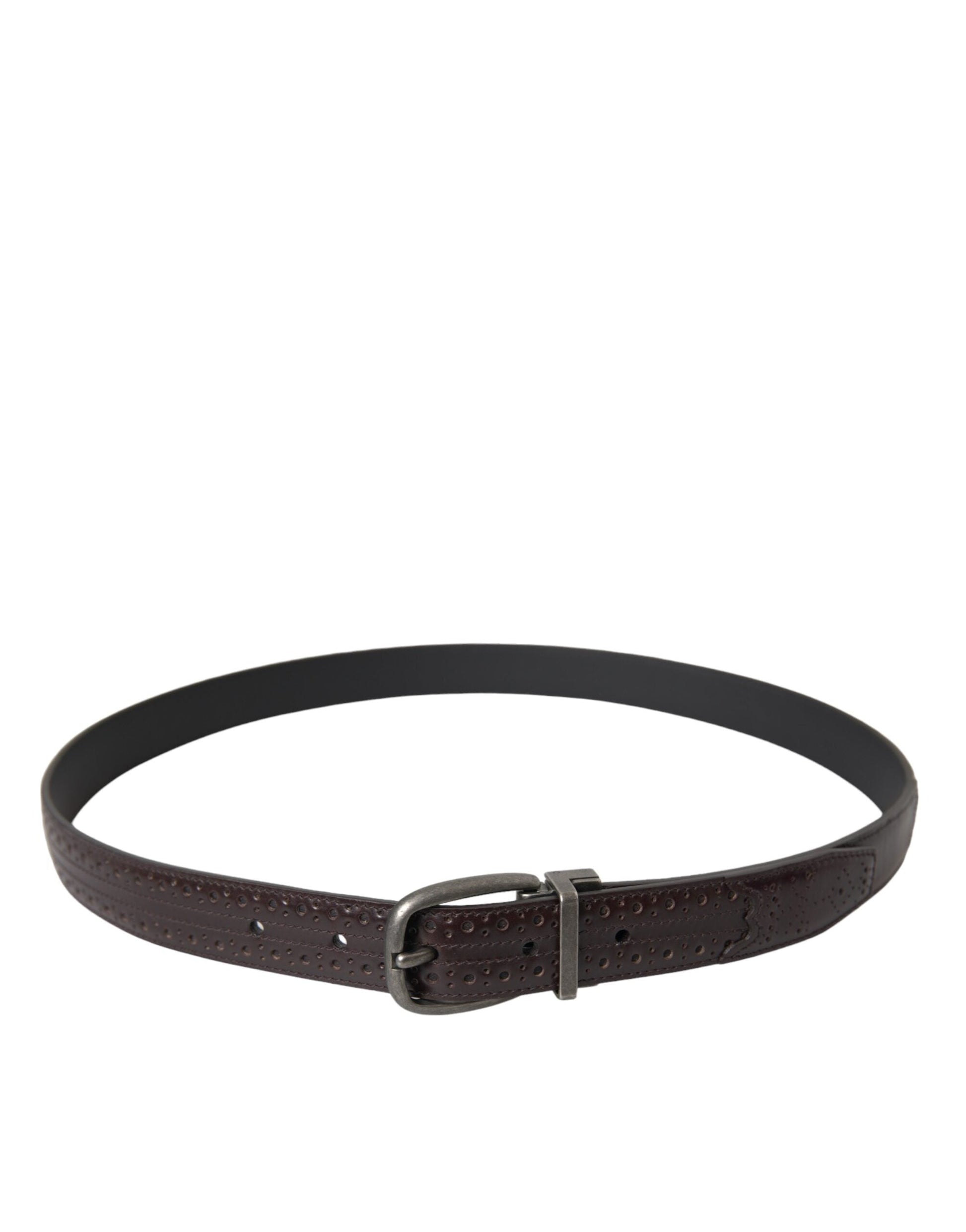 Dolce & Gabbana Dark Brown Perforated Leather Metal Buckle Belt Men - 85 cm / 34 Inches