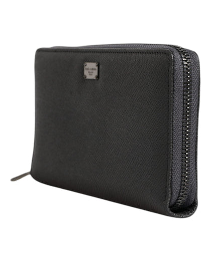 Dolce & Gabbana Dark Gray Leather DG Logo Zip Around Continental Wallet