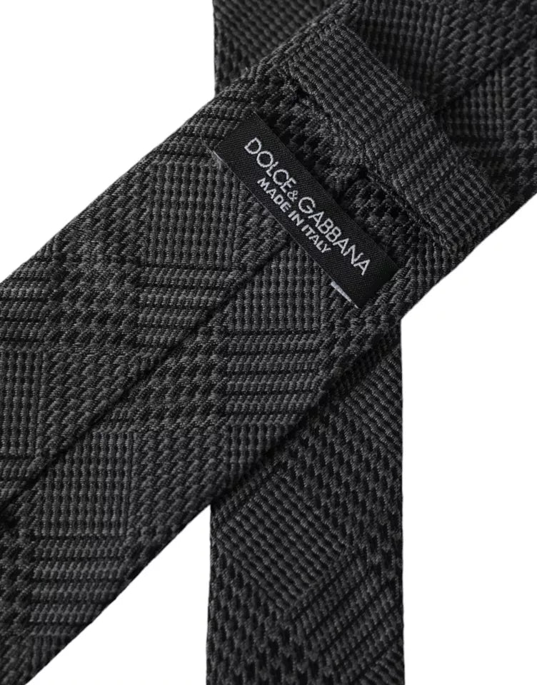 Dolce & Gabbana Dark Gray Plaid Patterned Silk Adjustable Men Tie