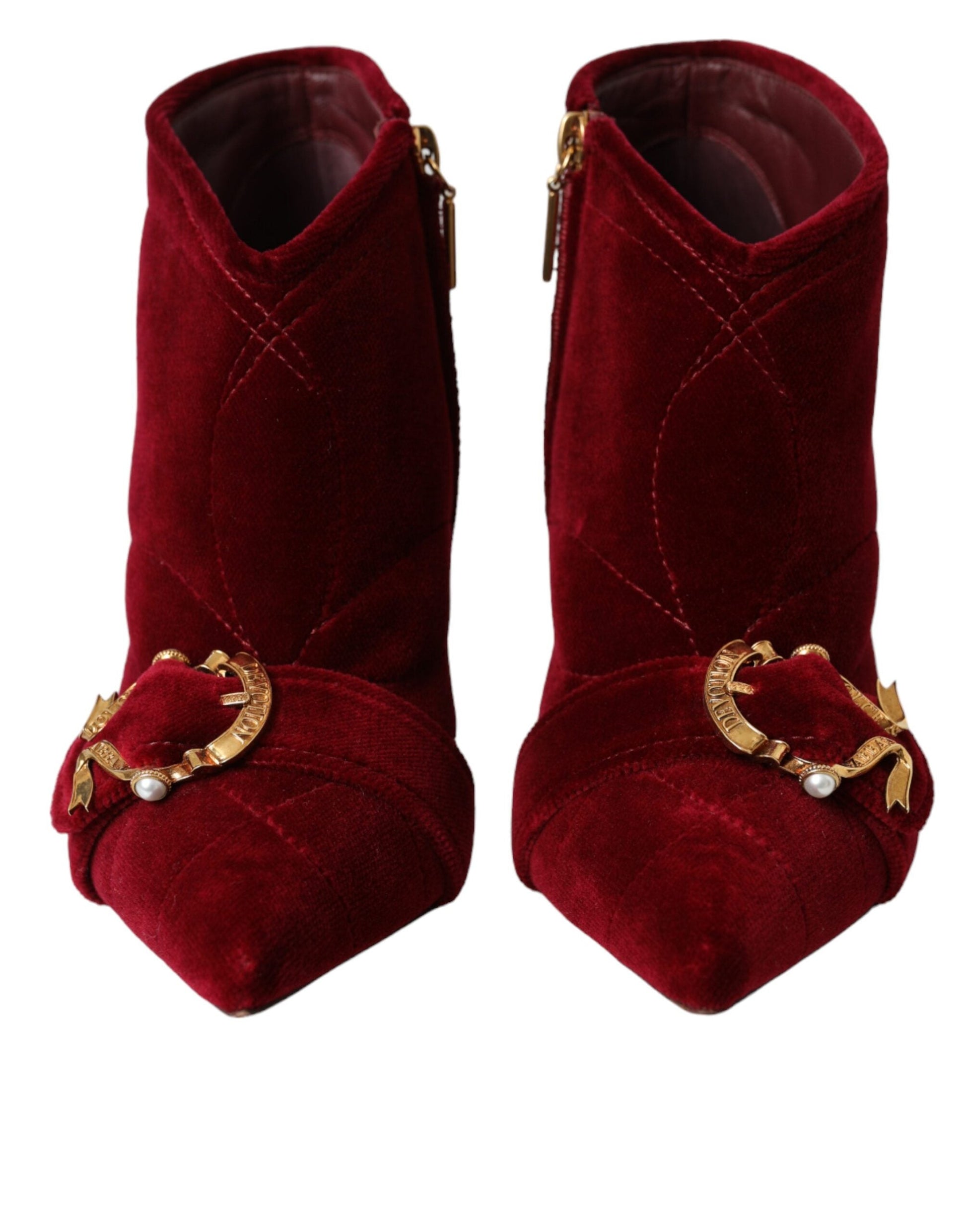 Dolce & Gabbana Dark Red Velvet Devotion Buckle Boots Shoes - EU40/US9.5